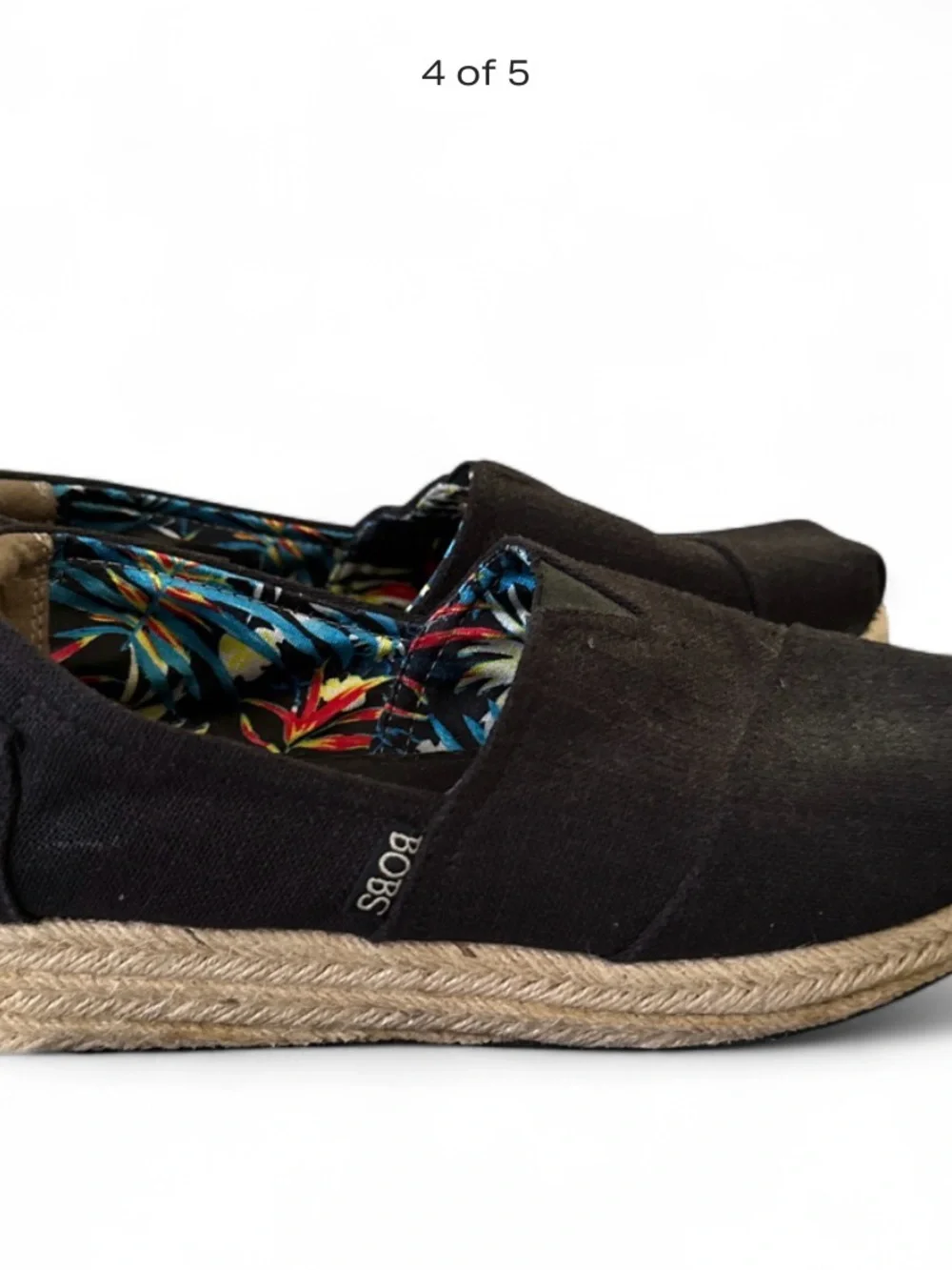 Bob’s by Sketchers Blk Canvas Slip-On Espadrilles w| Colorful Lining women’s 6.5